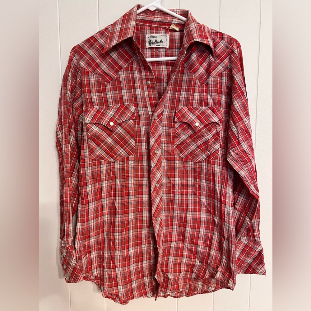 Western Dude Shirt Sz L Red Plaid‎